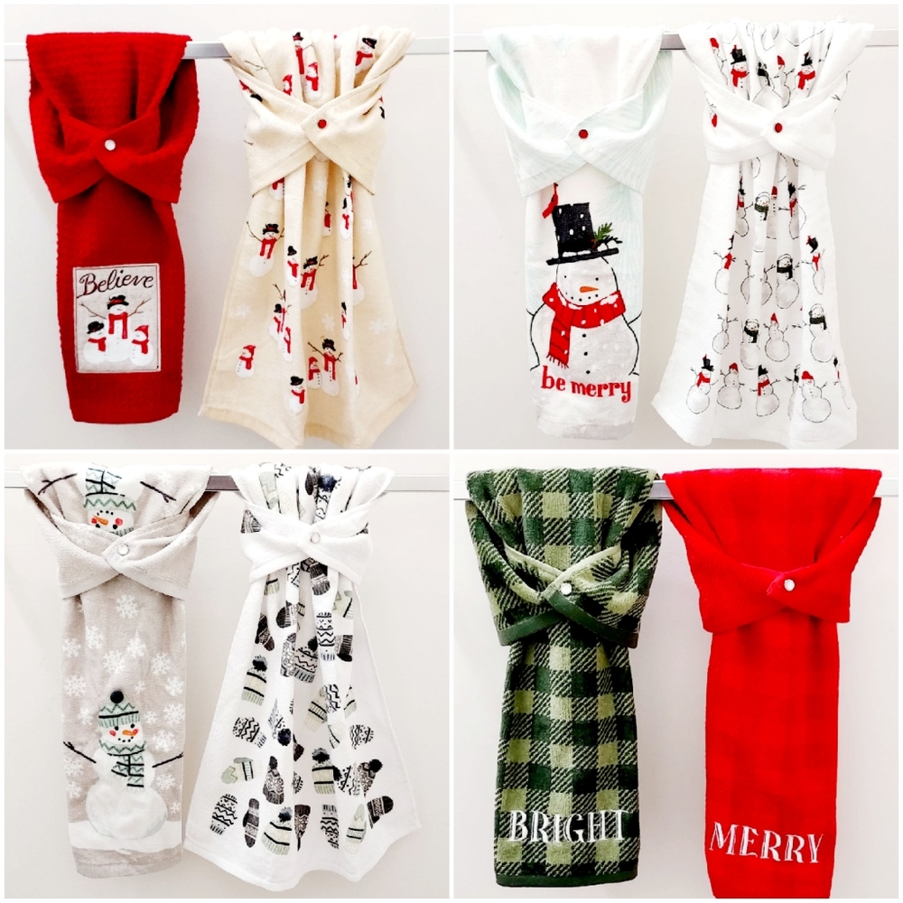 🆒️🤍NEW! Snowmen Mittens Hats Bright Merry Hang'N'Snap Towels - Picture 11 of 11